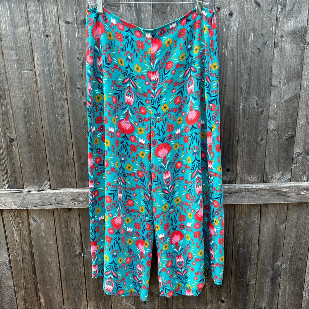 Boden Teal and Red Floral Wide Leg Pants